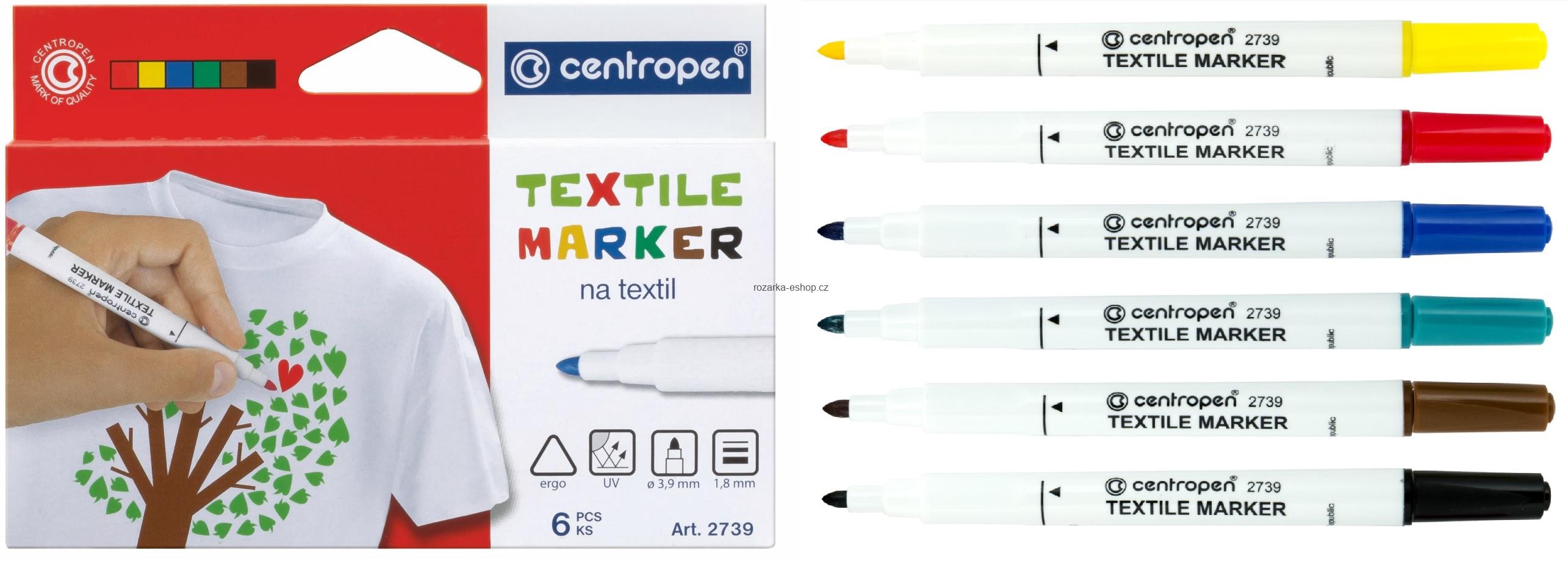 Značkovače (fixy) na textil Textile Marker 6 ks, CENTROPEN