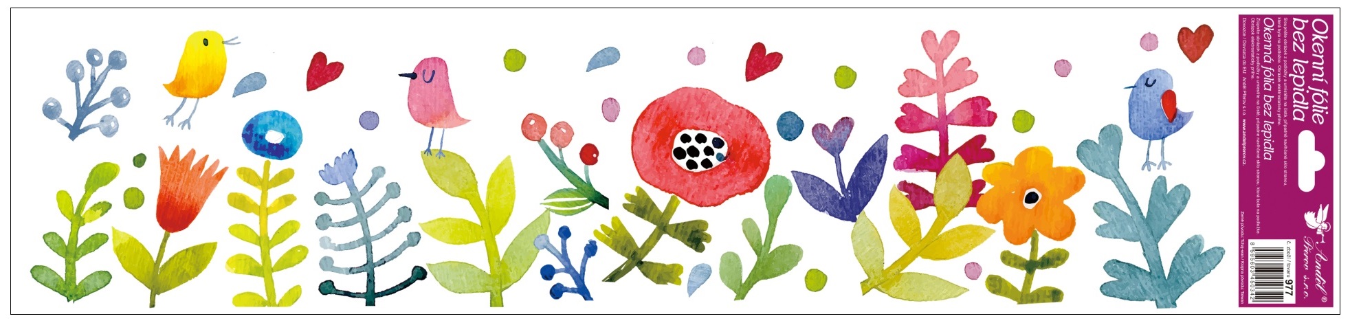 Okenní fólie pruhy s kytkami 64x15 cm