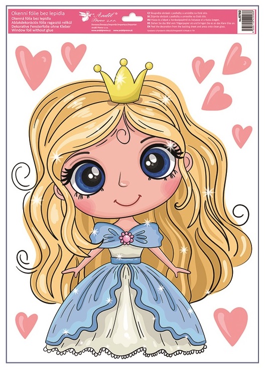 Okenní fólie princezny s glitry 30 x 50 cm