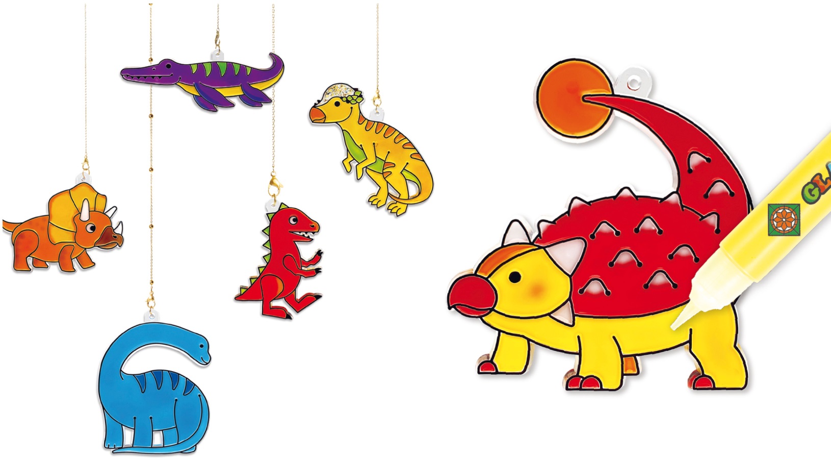 Barvy na sklo sada 10 barev 10,5 ml + 12 sklíček DINOSAURUS