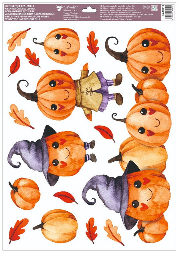 Okenní fólie Halloween Veselé Dýně a Strašidla 35 x 50 cm