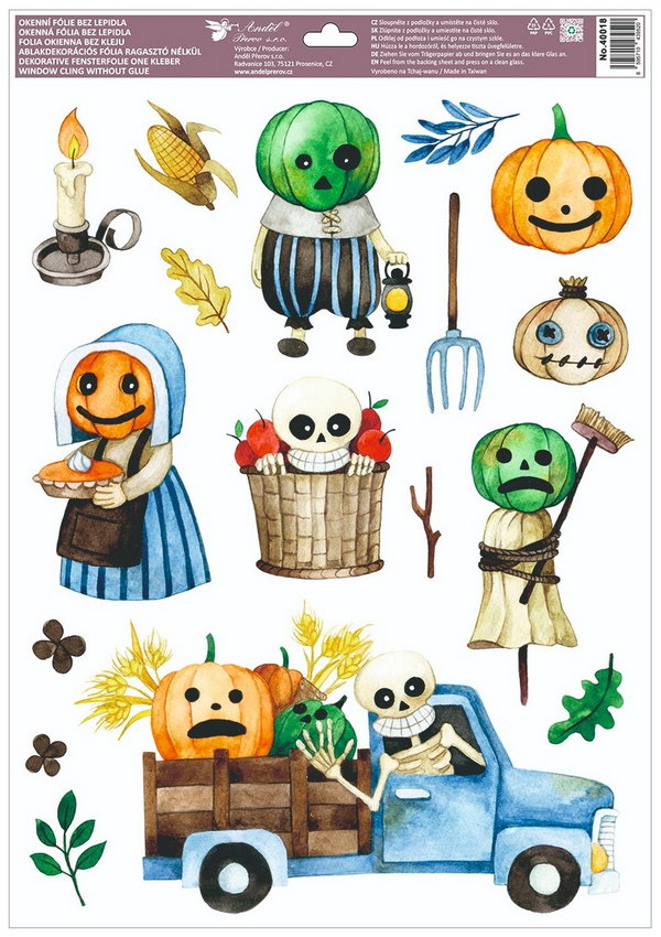 Okenní fólie Halloween Veselé Dýně a Strašidla 35 x 50 cm