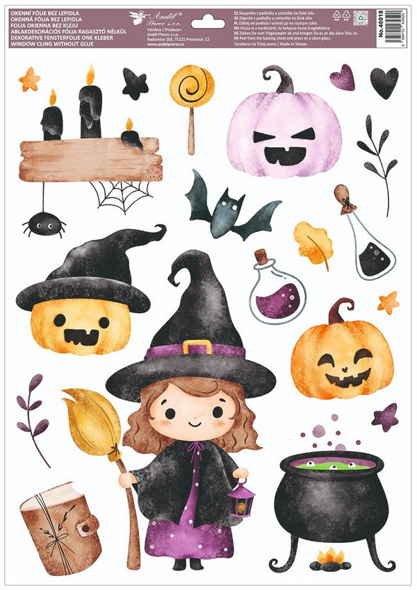 Okenní fólie Halloween Veselé Dýně a Strašidla 35 x 50 cm