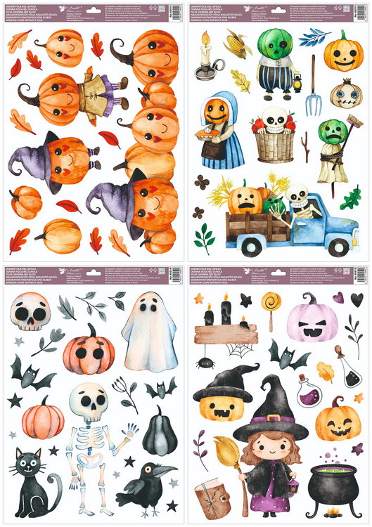 Sada - Okenní fólie Halloween Veselé Dýně a Strašidla 35 x 50 cm