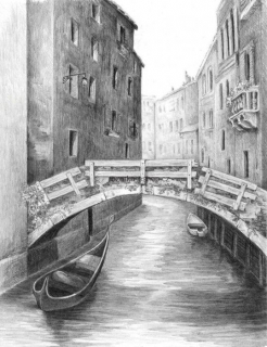 Malování SKICOVACÍMI TUŽKAMI-Benátský most