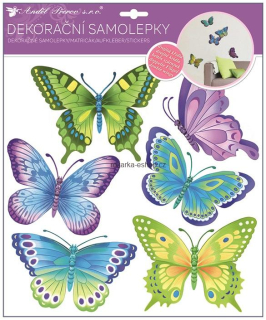 Samolepky na zeď 30,5 x 30,5 cm, modrozelení motýli s pohyblivými křídly