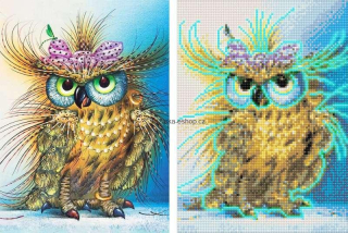 Diamantový obrázek svítící ve tmě - Sova 30x40cm