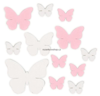 Motýli bílořůžoví velikost 2,5 - 4,5 cm, 12 ks v sáčku